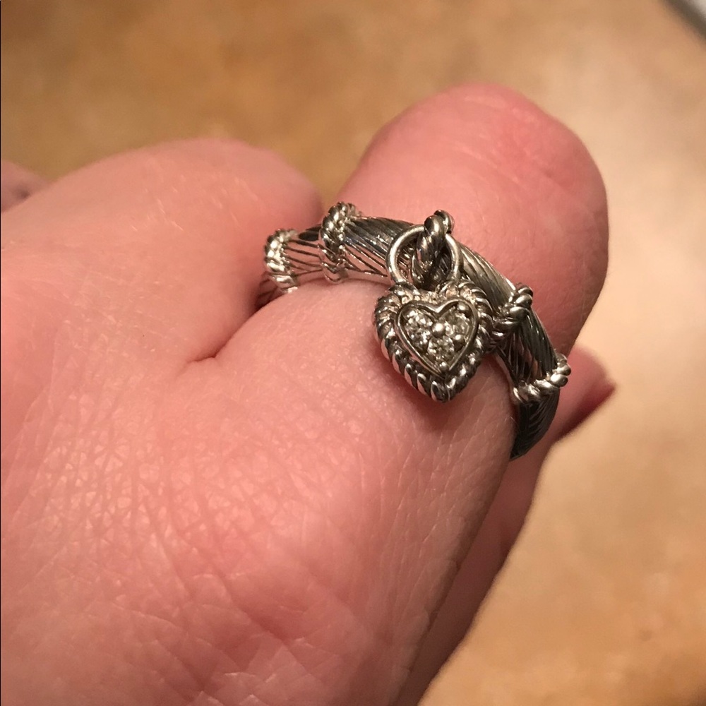 Judith Ripka sterling silver dangle heart ring